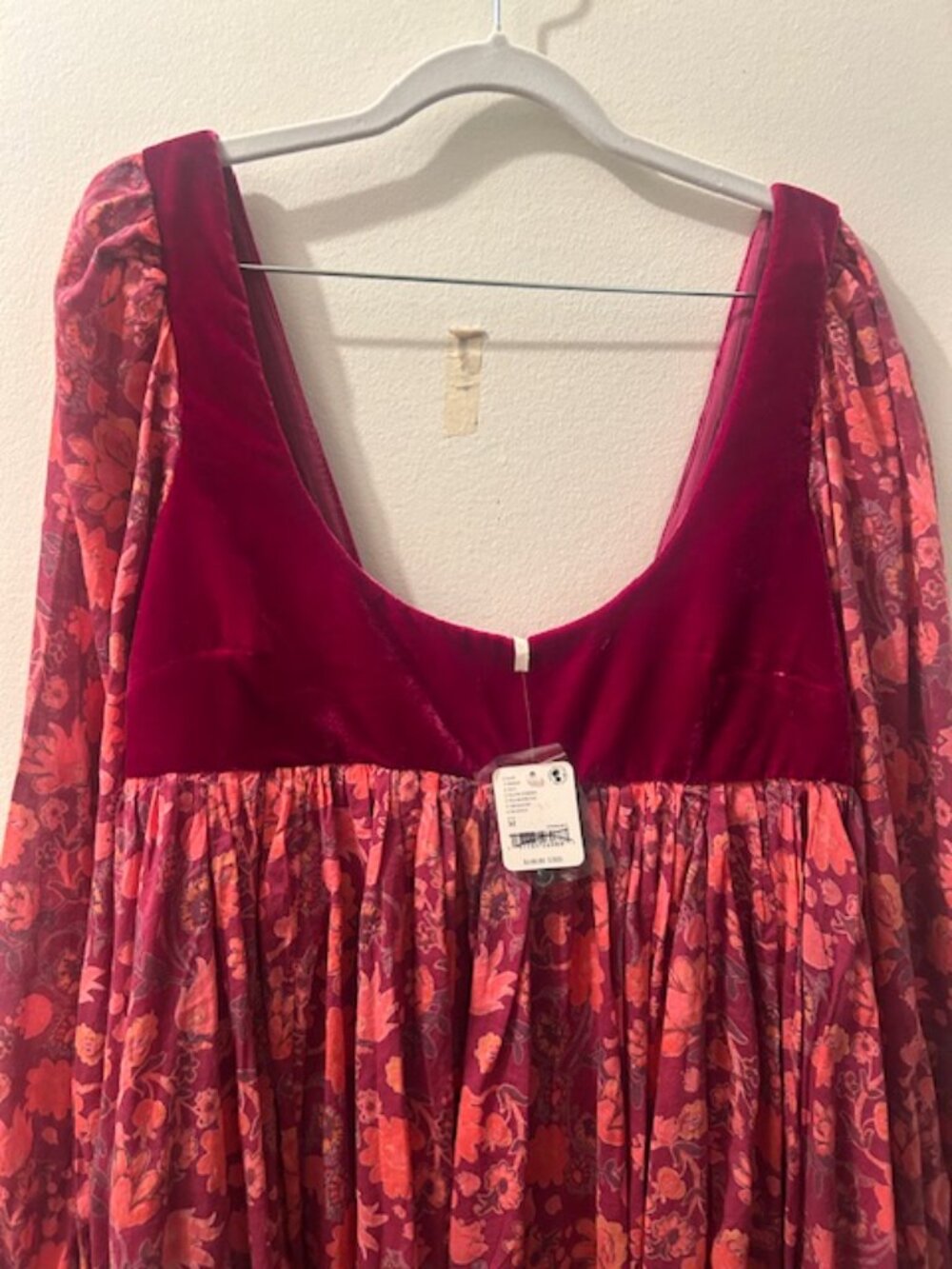 Free People Marsha Floral Velvet Baby Doll BoHo Mini Dress NEW - Picture 6 of 16